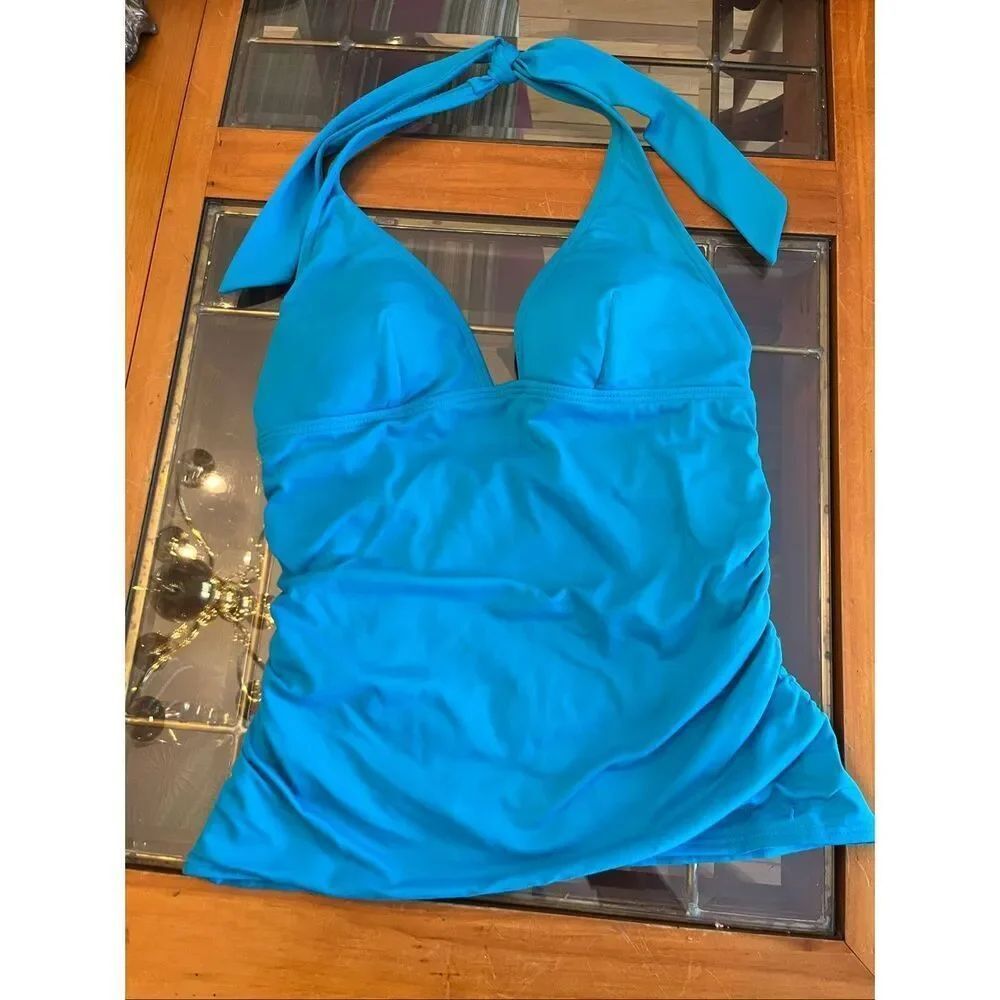 DKNY Women's Side Ruched Halter Neck Tankini Bikini Swim Top - Small